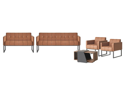 Kantoor set 5-delig 3-zits 2-zits 2x fauteuil salontafel bruin stijl