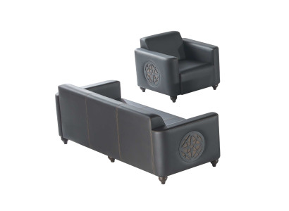 Werkset 2-delig 3-zits fauteuil zwart effen modern design