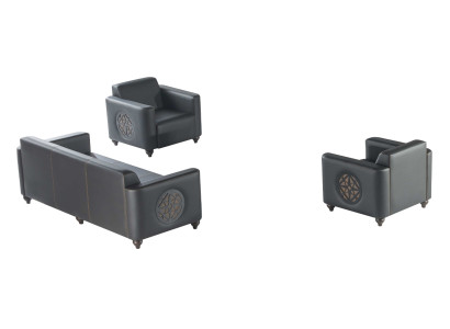 Werkkamer-set 3-delig 3-zitsbank met 2x fauteuils zwart woonkamer modern.