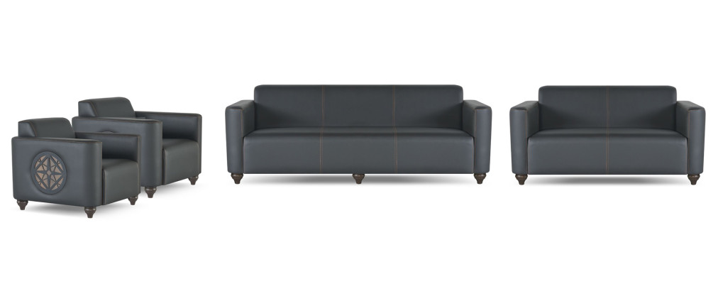 Werkkamerset 4-delig 3-zits 2-zits 2x Fauteuils Zwart Effen