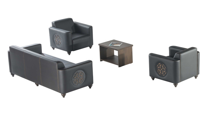 Werkruimte-set 4-delig Zwart 3-zitsbank 2x Fauteuils Bruin Salontafel Modern