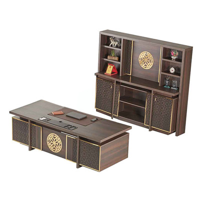 Werkplekset 3-delig Bureautafel Dressoir Boekenplank Bruin Effen