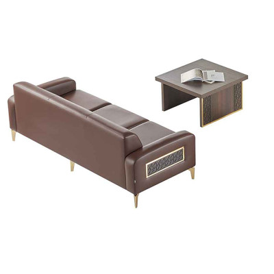 Werkkamer-set 2-delig 3-zits met salontafel bruin effen woonkamer.