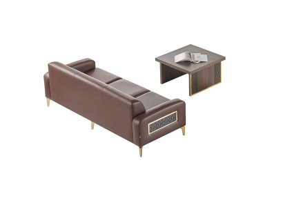 Werkkamer-set 2-delig 3-zits met salontafel bruin effen woonkamer.