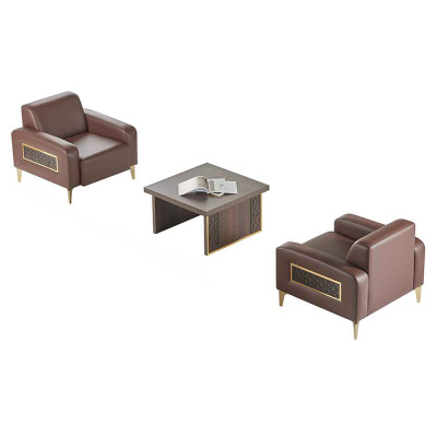 Studeerkamer Set 3-delig 2x Fauteuil Salontafel Bruin Effen Woonkamer