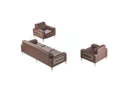 Bureaukamer-set 3-delig 3-zits met 2x fauteuil Bruin Effen Woonkamer
