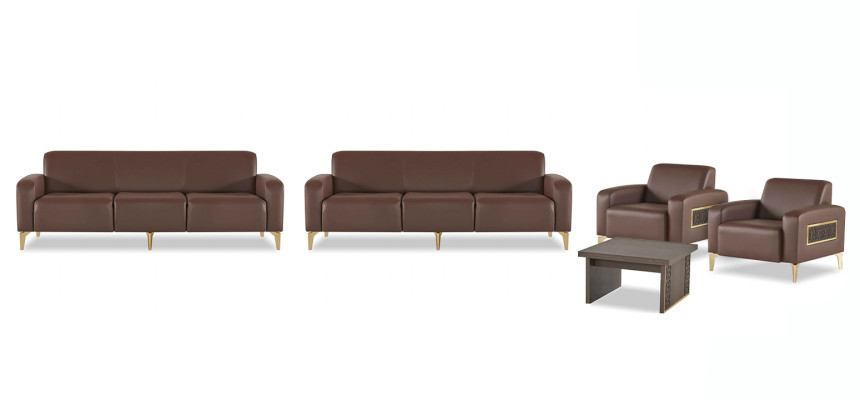 Bruin werkkamer lederen set driezitter 2x fauteuil salontafel