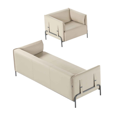 Werkruimteset 2-delig 3-zitsbank Fauteuil Beige Effen Kussen Woonkamer