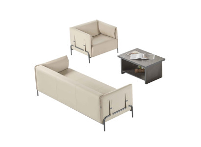 Werkkamer-set 3-delig Beige 3-zits Bank Grijs Fauteuil Salontafel Woonkamer