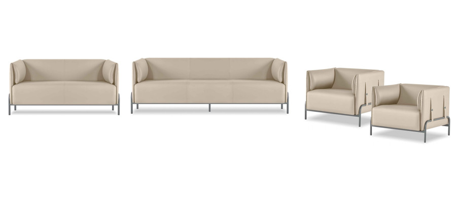 Beige kunstleren zitmeubel luxueuze 3-zitsbank 2x fauteuil tweezitsbank 4-delig