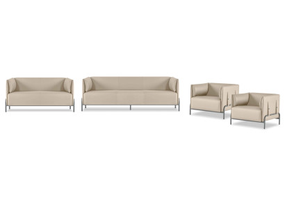 Beige kunstleren zitmeubel luxueuze 3-zitsbank 2x fauteuil tweezitsbank 4-delig