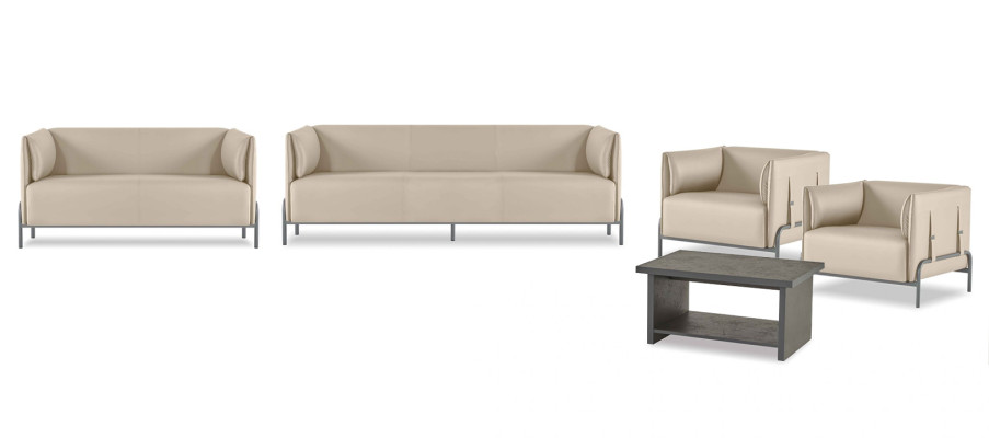 Kantoor-set 5-delig Beige 3-zits 2-zits 2x Fauteuils Grijs Salontafel