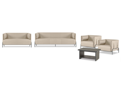 Kantoor-set 5-delig Beige 3-zits 2-zits 2x Fauteuils Grijs Salontafel