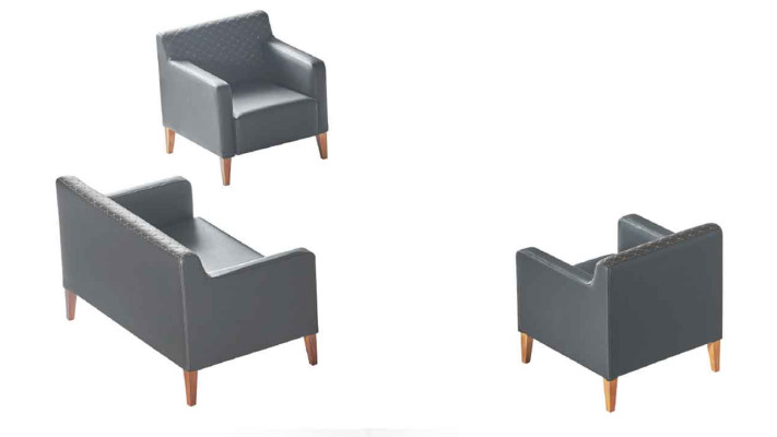 Werkkamer-set 3-delig 2-zitsbank 2x fauteuil zwart effen woonkamer