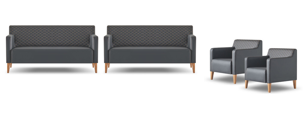 Werkkamer-set 4-delig Zwart 2x 3-zits 2x Fauteuil Effen Modern