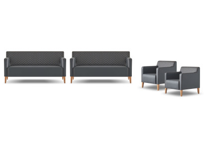 Werkkamer-set 4-delig Zwart 2x 3-zits 2x Fauteuil Effen Modern
