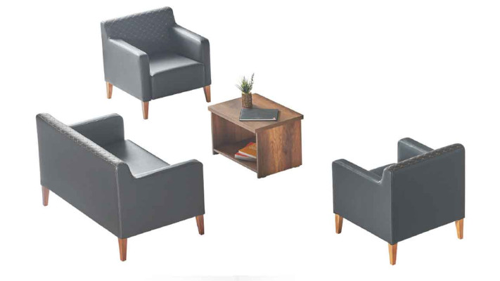 Werkruimte-set 4-delig Zwart 2-zitter 2x Fauteuil Bruin Salontafel