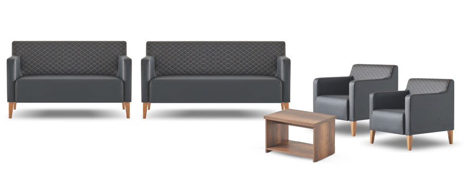 Kantoor set 5-delig Zwart 3-zits 2-zits 2x Fauteuil Salontafel