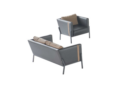 Werkruimte zitmeubilair luxe grijze lederen 2-zitsbank chique fauteuil