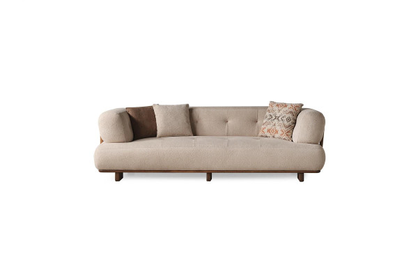 Beige woonkamer gestoffeerde bank designer driezitsbank luxe zitmeubelen