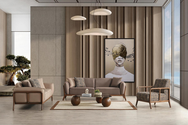 Bruin-Beige Woonkamer Bankstel Woonkamer Designer Meubels 2x Banken