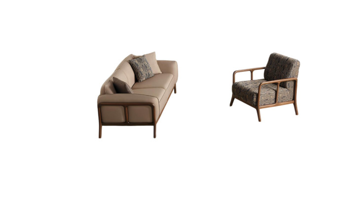 Beige stijlvolle driezitsbank woonkamer zitmeubel gestoffeerde stoel