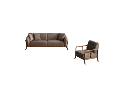 Bruine Moderne 3-zitsbank Woonkamer Fauteuil 2-delig Elegante Zitgroep