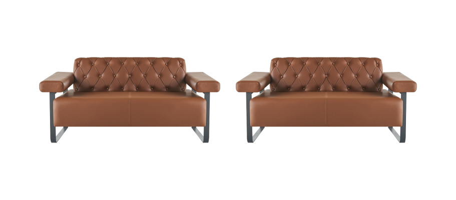 Bruine Chesterfield lederen sofa's roestvrij staal origineel modern 2-zits knop.
