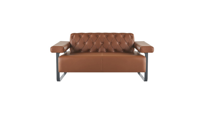 Bruine Chesterfield lederen sofa's roestvrij staal origineel modern 2-zits knop.