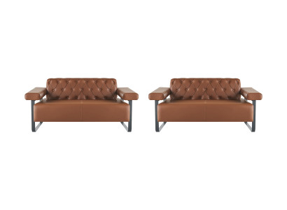 Bruine Chesterfield lederen sofa's roestvrij staal origineel modern 2-zits knop.