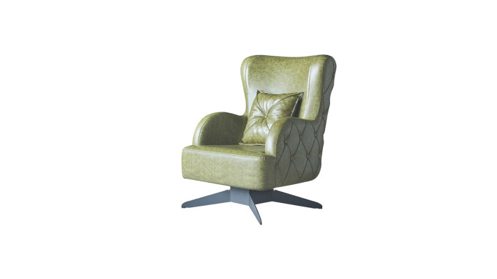 Chesterfield set fauteuil groen stoffering klassiek roestvrijstalen poten lederen kussen.
