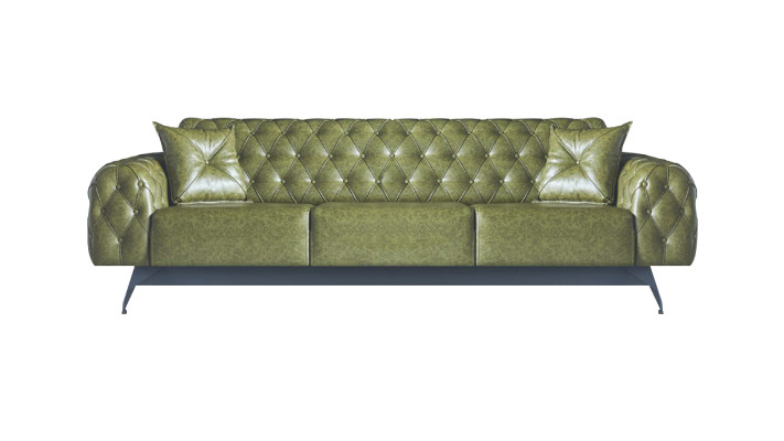 Chesterfield gestoffeerde 3-zits 2-zits fauteuil groen set klassiek leder 4-delig.