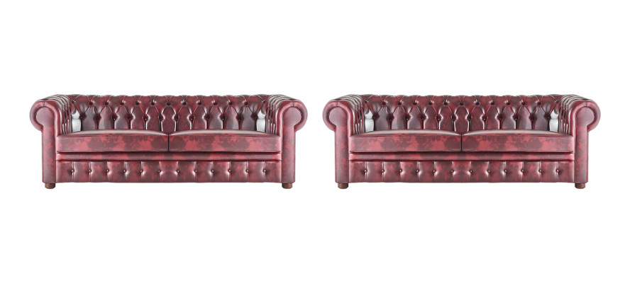 Chesterfield 3-Zits Bank Bordeaux Sofa's Klassiek Lederen Sofa's Hout 2-delig