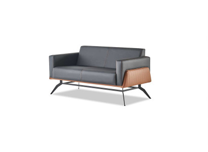Bank Zwart Bruin Sofa 2-Zits Leren Bank Modern Roestvrij Staal Leder Hout