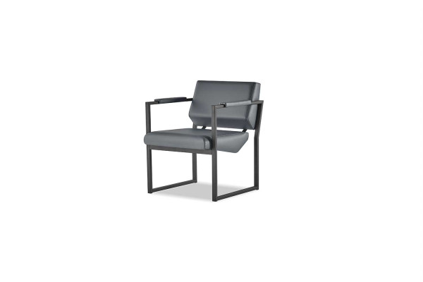 Bureaustoel Set Fauteuil Zwart Leunstoel Modern 1-Zitter Leer Roestvrij Staal