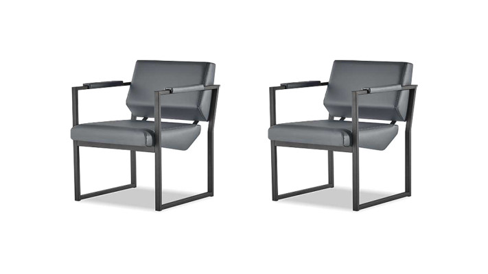 Bureaustoel Set Fauteuil Zwart Leunstoel Modern 1-Zitter Leer Roestvrij Staal