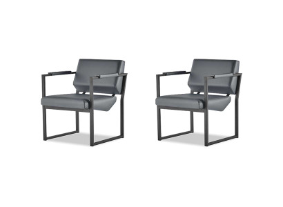 Bureaustoel Set Fauteuil Zwart Leunstoel Modern 1-Zitter Leer Roestvrij Staal