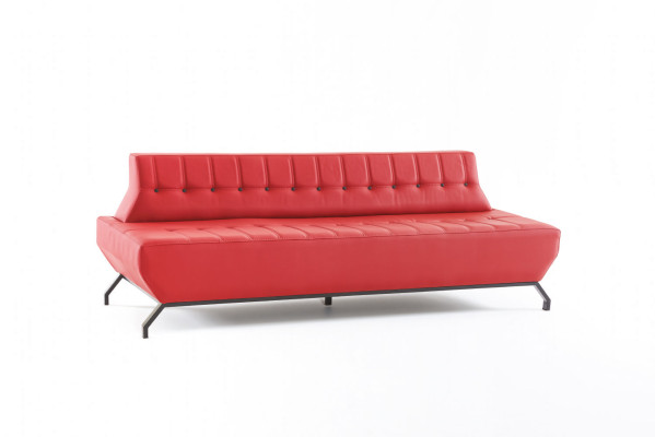 Bank Art Deco Design Rood 3-zitsbank Zitmeubel Chesterfield Knopen