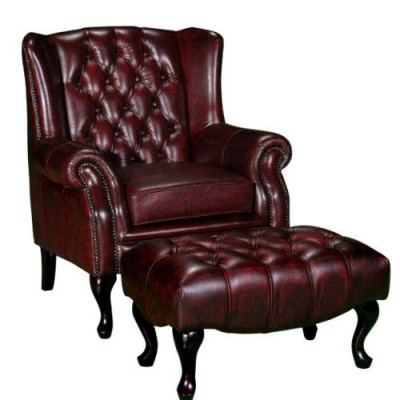 Chesterfield oorfauteuil + hocker fauteuil bankstel gestoffeerde set leer textiel 16101330