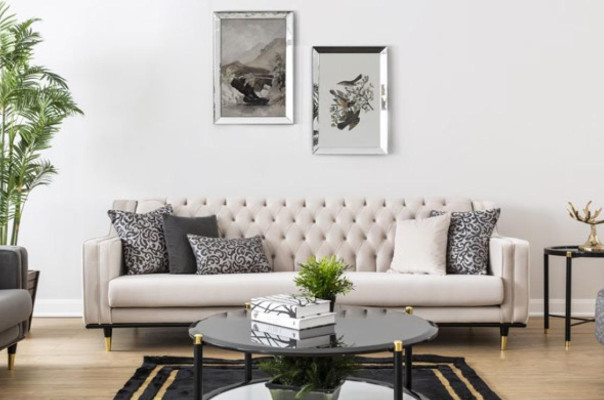 Klassieke Chesterfield driezits meubelbank Luxe banken Beige 3-zits banken