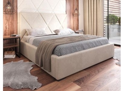 Bed Beige Double Bed Style Elegant Bed Upholstered Fabric Bedroom Modern New