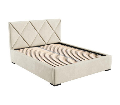 Bed Beige Double Bed Style Elegant Bed Upholstered Fabric Bedroom Modern New