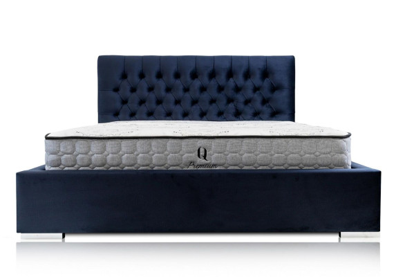 Bed Blauw Modern Design Stof Bekleding Slaapkamer Tweepersoonsbed Hout Elegant Nieuw