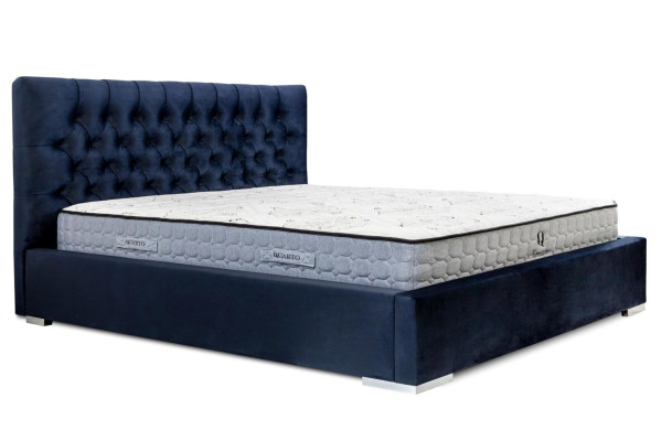 Bed Blauw Modern Design Stof Bekleding Slaapkamer Tweepersoonsbed Hout Elegant Nieuw