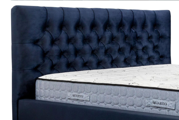 Bed Blauw Modern Design Stof Bekleding Slaapkamer Tweepersoonsbed Hout Elegant Nieuw