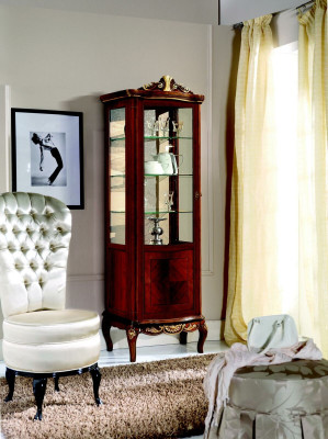 Klassieke meubels Hout Bruin Vitrine Chic Luxe vitrinekast Italiaanse meubels