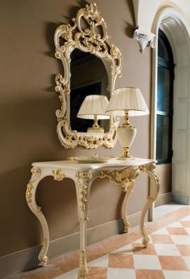 Sidetable Spiegel Dressoir 2-delig Set Nieuw Hout Italiaanse meubels Stijl Barok