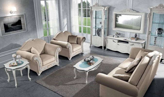 Bankstel 3-zits Woonkamer meubilair Driezitsbank Italiaanse luxe meubels Stof
