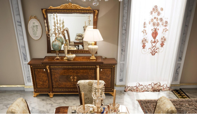 Kommodenset Italiaanse meubels 2-delig. Ladenkast met spiegel massief hout dressoir