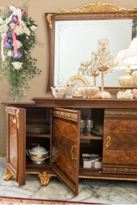 Sideboard met spiegel Dressoir Sideboards Houten kast Meubels Ladenkast Bruin Nieuw